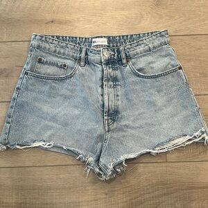 Zara Light Blue Distressed Denim Jean Shorts